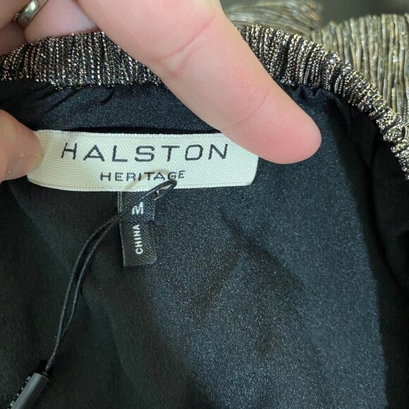 Halston Heritage Black Metallic Jersey Midi Skirt Pleated - Picture 4 of 7